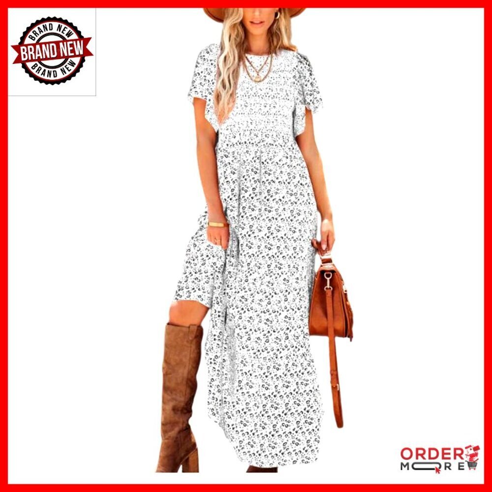 Flutter Sleeve Smocked Tiered Maxi Dress Boho Floral Spring Casual Elegant
